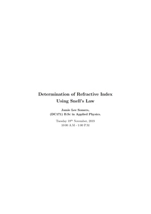 Thumbnail of Refractive index snells law Lab Report