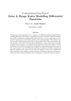 Thumbnail of Euler & Runge Kutta Lab Report