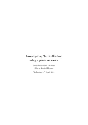 Thumbnail of Torricelli’s law Lab Report