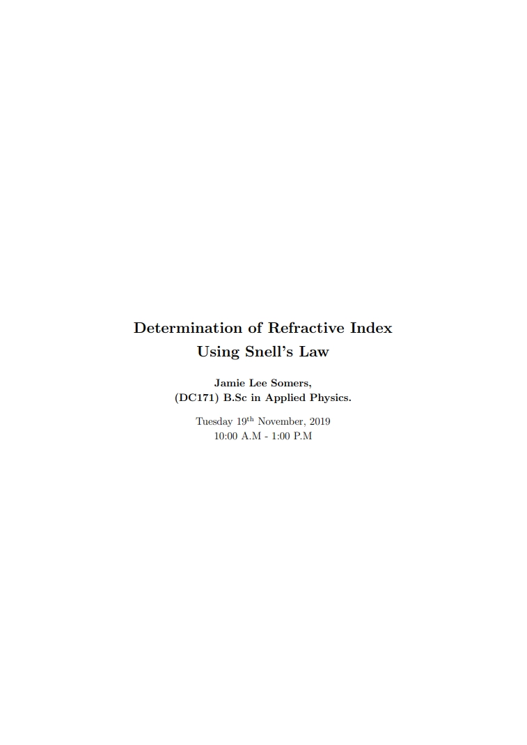 Thumbnail of Refractive index snells law Lab Report