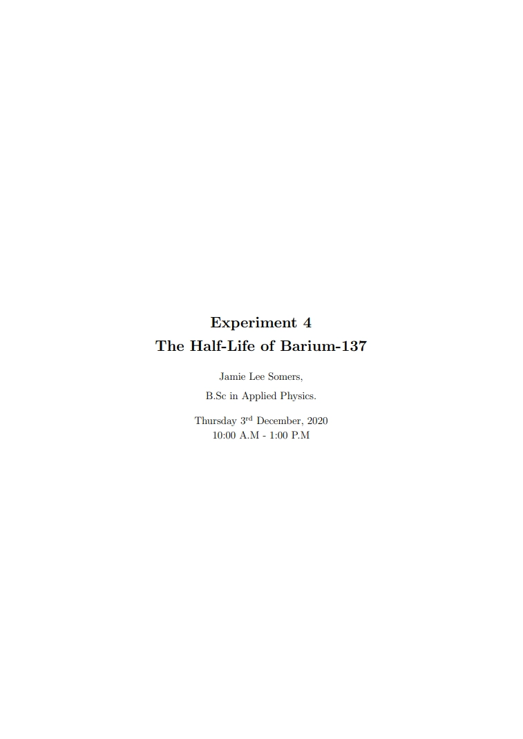 Thumbnail of The Half-Life of Barium-137 Lab Report